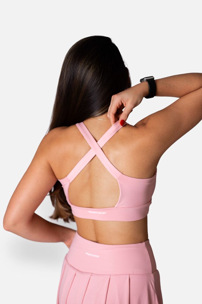 Top rosa com alça cruzada nas costas