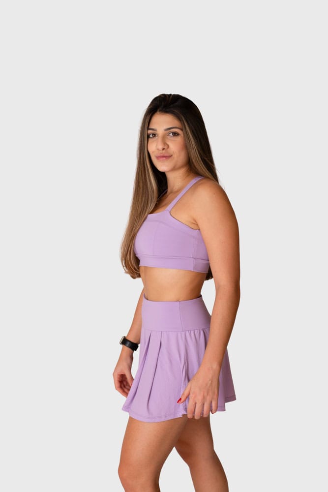 Short saia lilás pregas com bolso