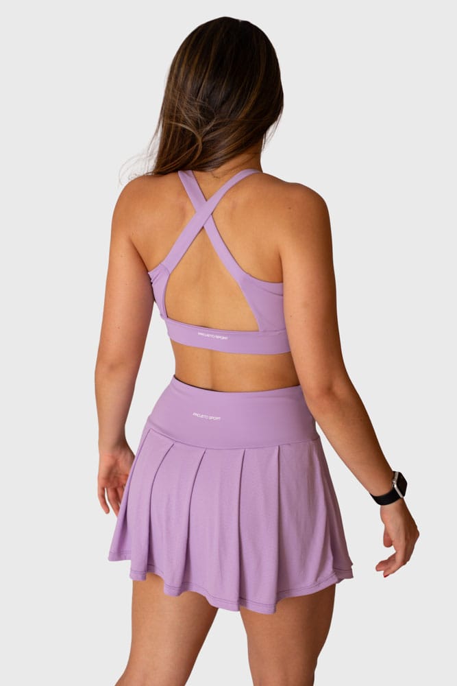 Short saia lilás pregas com bolso