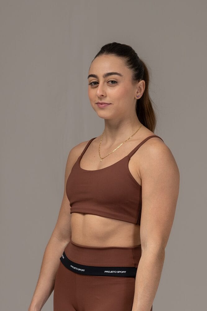 Top marrom com viés duplo preto