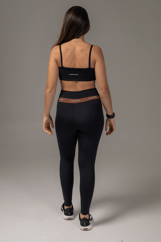 Legging preto com viés duplo marrom