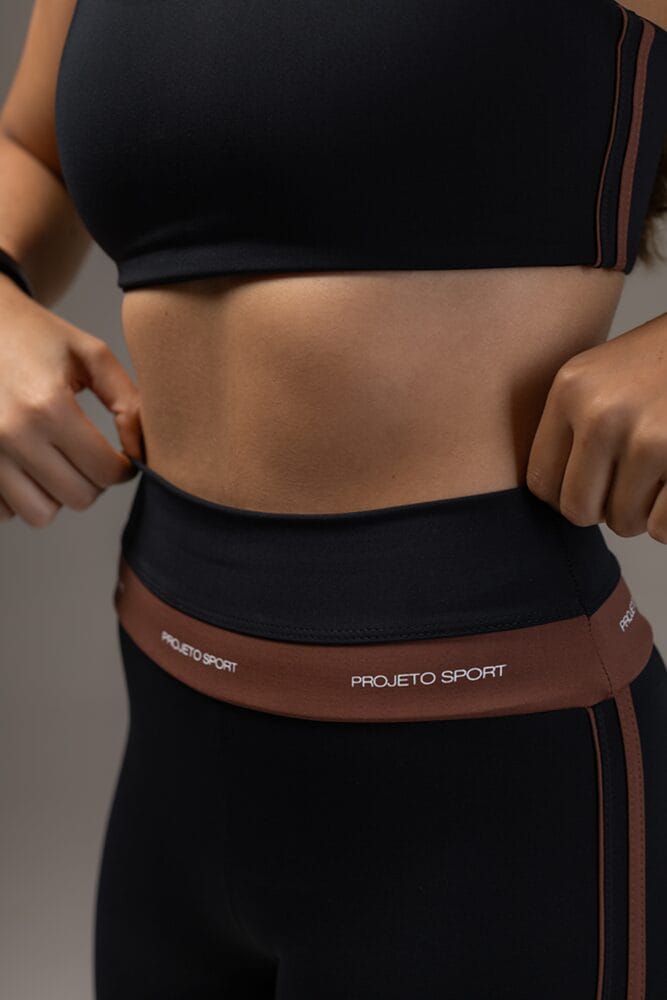 Legging preto com viés duplo marrom