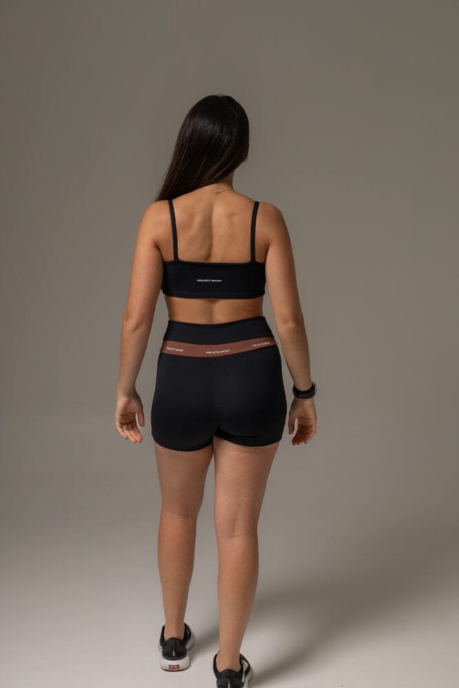 Short cross preto com viés duplo marrom