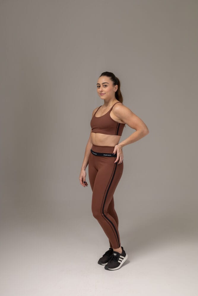 Legging marrom com viés duplo preto