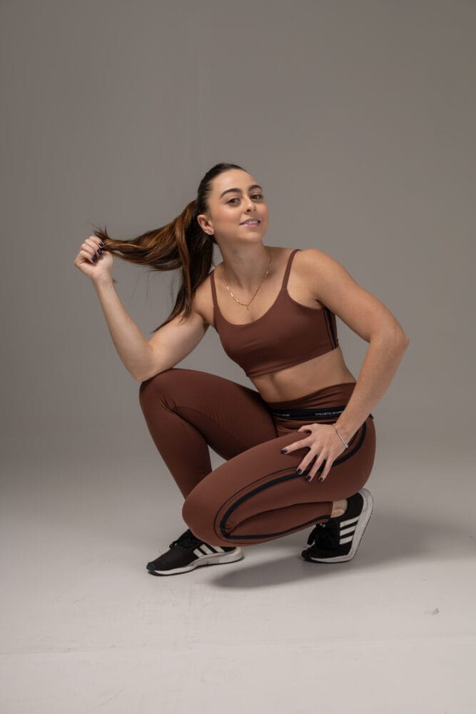 Legging marrom com viés duplo preto