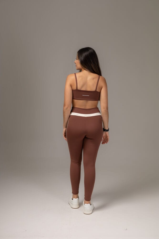 Legging marrom com viés duplo off-white