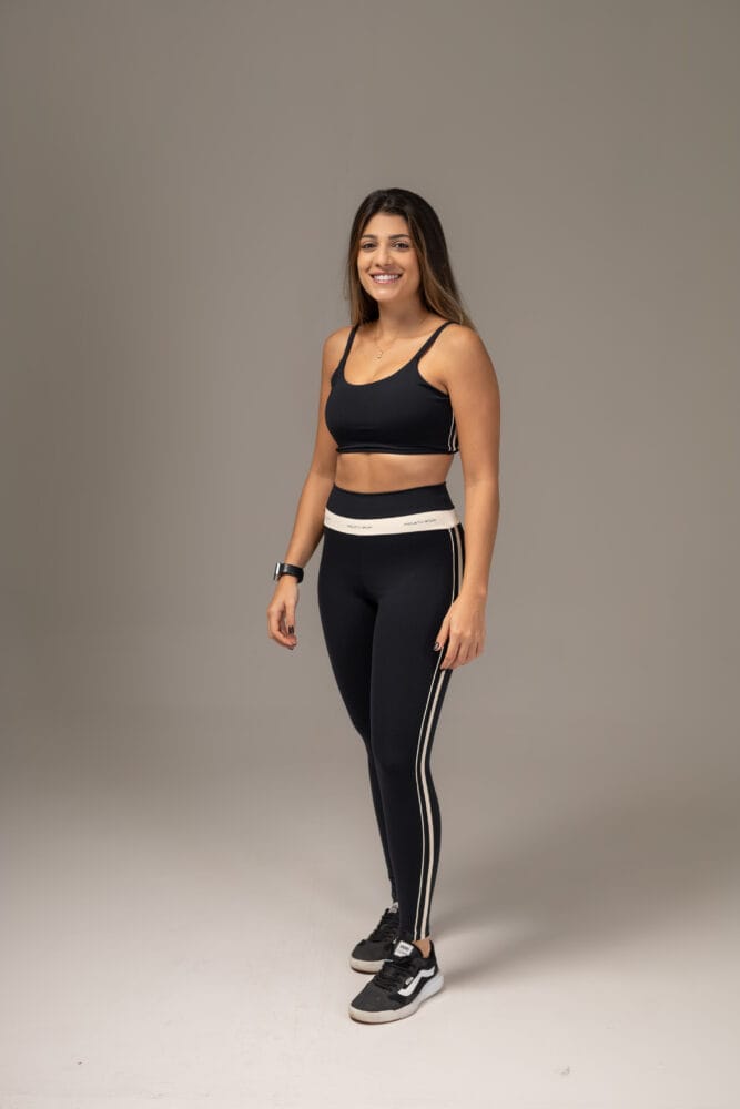 Legging preto com viés duplo off-white