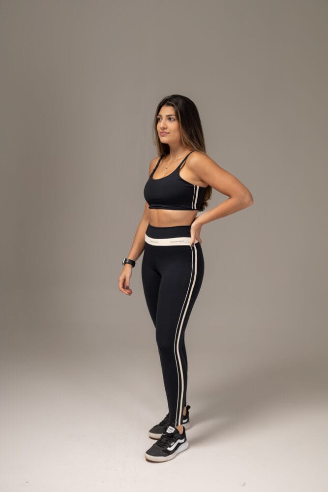 Legging preto com viés duplo off-white