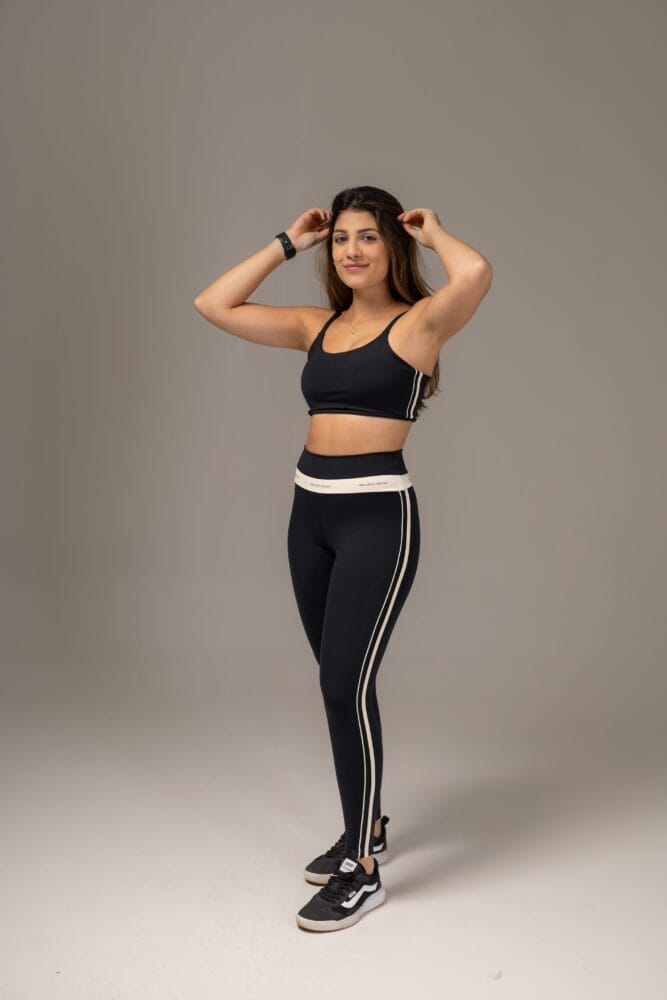 Legging preto com viés duplo off-white