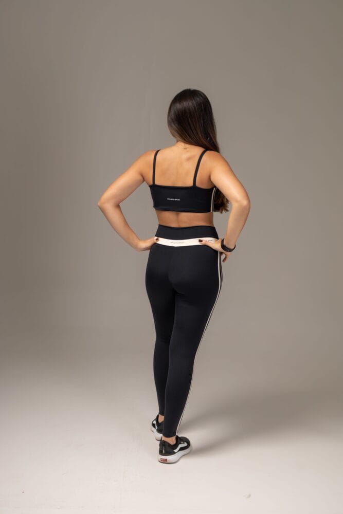 Legging preto com viés duplo off-white