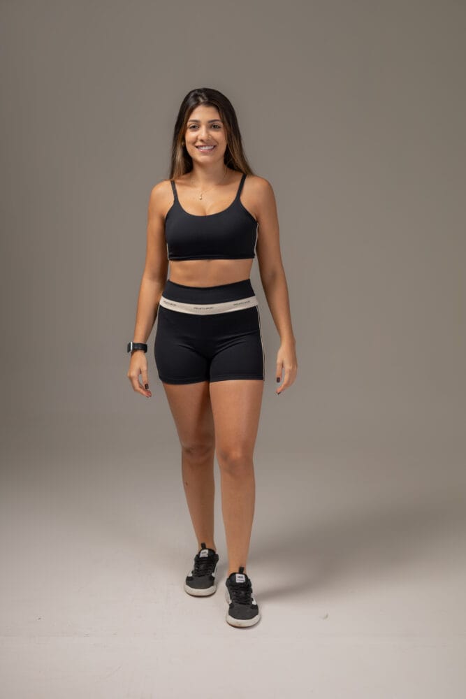 Short cross preto com viés duplo off-white