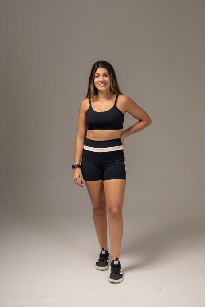 Short cross preto com viés duplo off-white