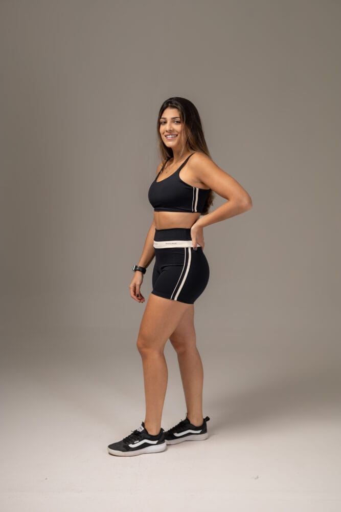 Short cross preto com viés duplo off-white