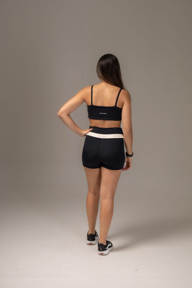 Short cross preto com viés duplo off-white