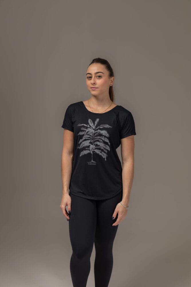 Babylook de poliamida preto com decote costas