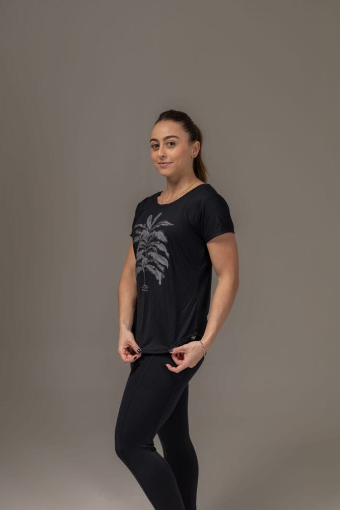 Babylook de poliamida preto com decote costas