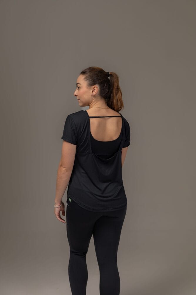 Babylook de poliamida preto com decote costas