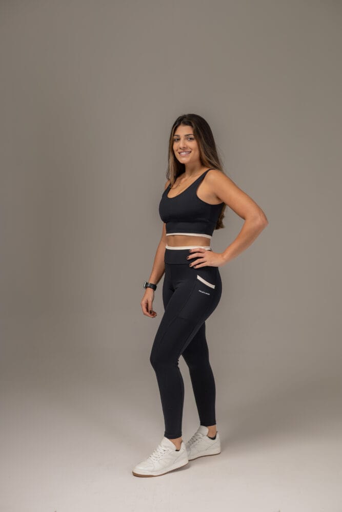 Legging preto com viés e bolso off-white