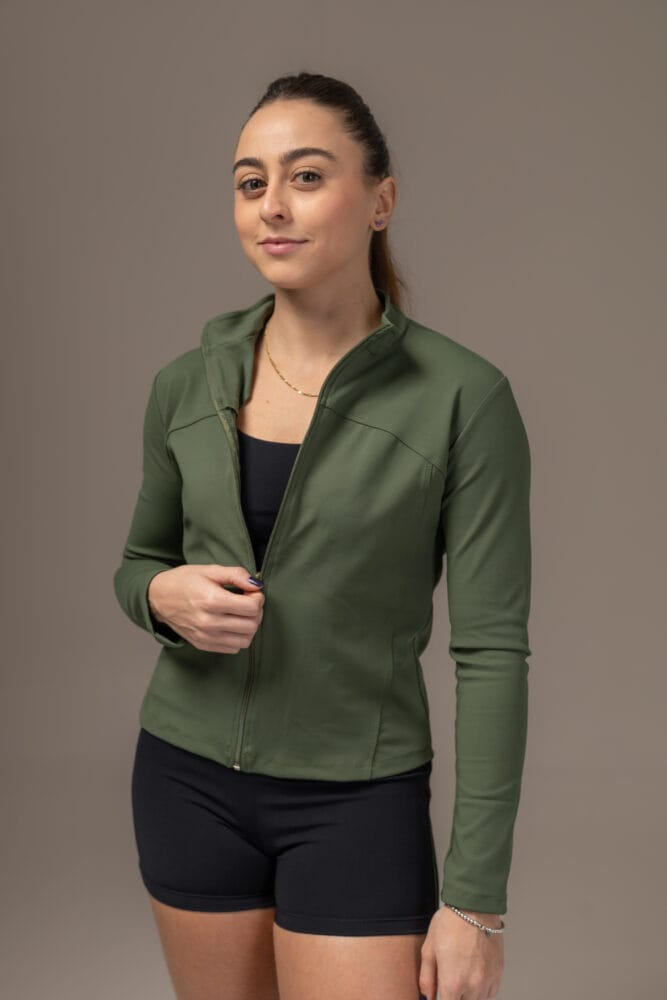 Jaqueta verde escuro com zíper