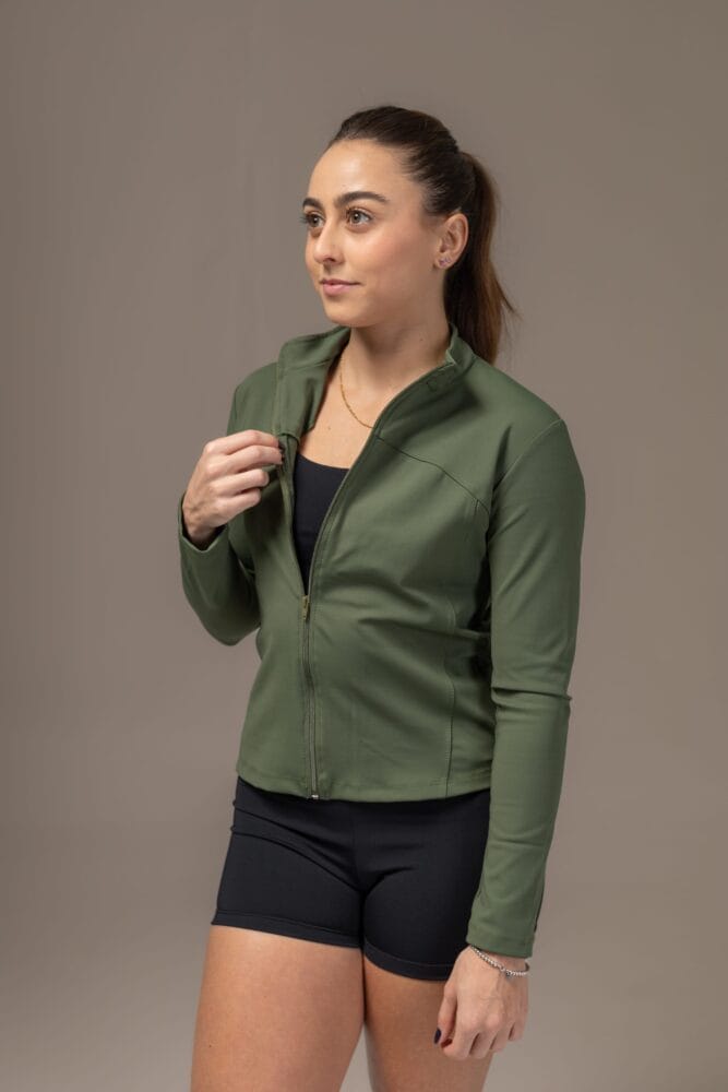 Jaqueta verde escuro com zíper