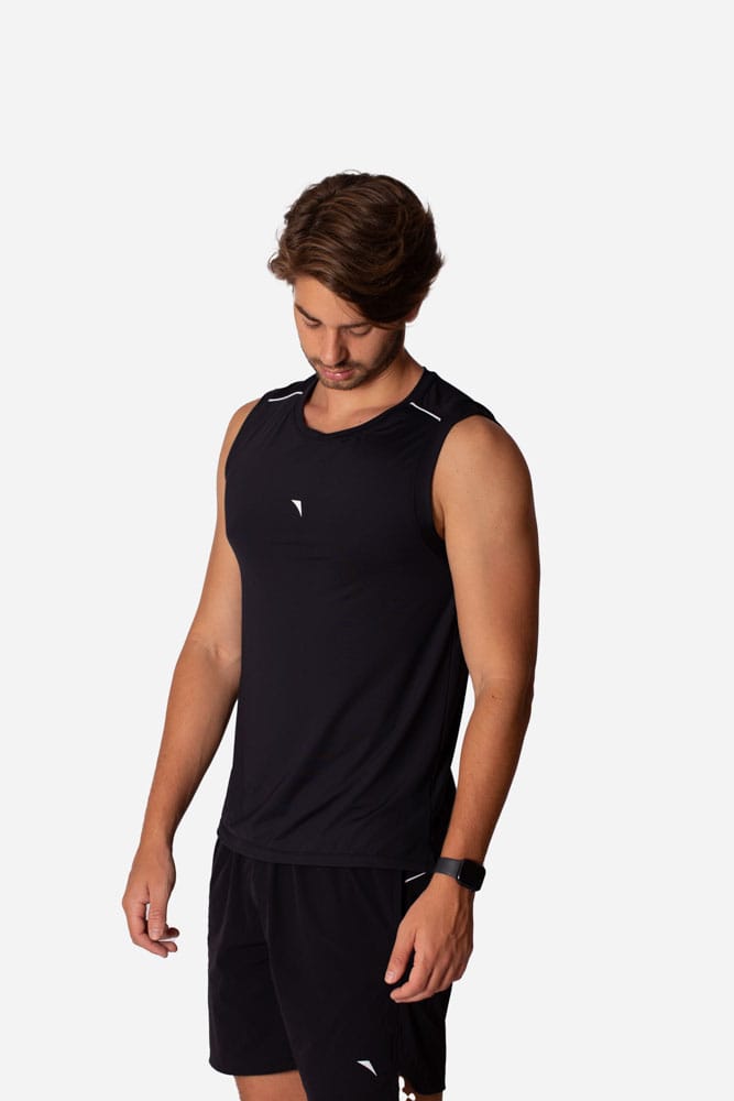 Regata masculina preta tech modal com viés branco