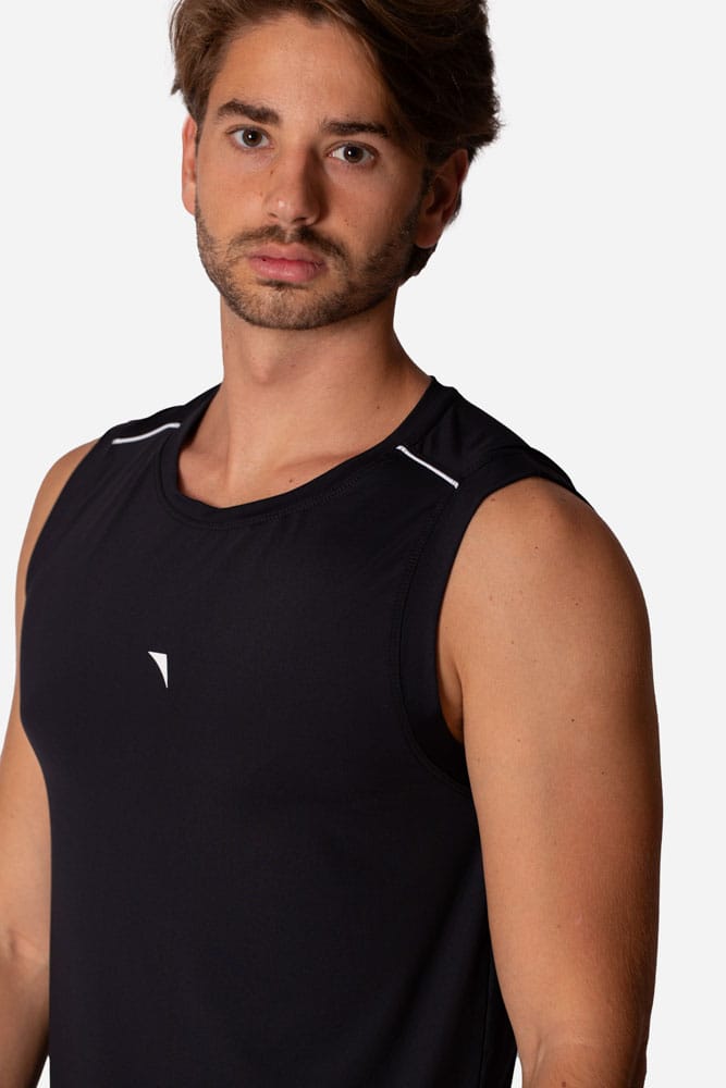 Regata masculina preta tech modal com viés branco