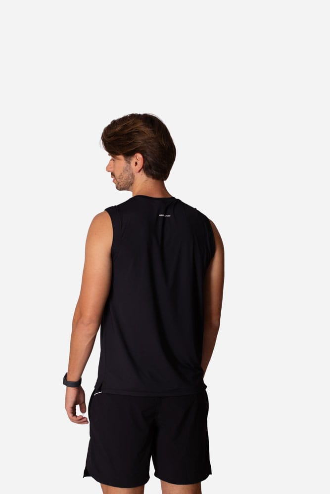 Regata masculina preta tech modal com viés branco