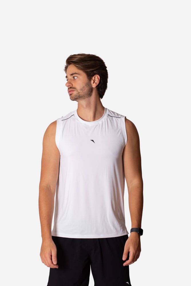 Regata masculina branca tech modal com viés preto