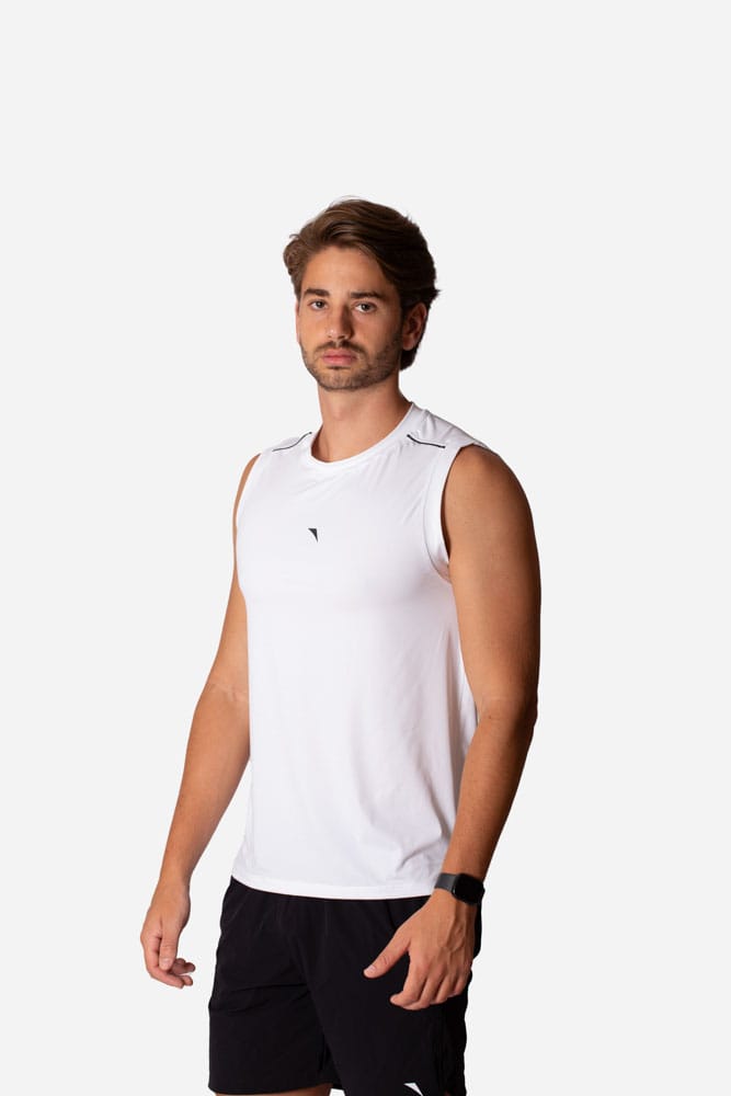 Regata masculina branca tech modal com viés preto