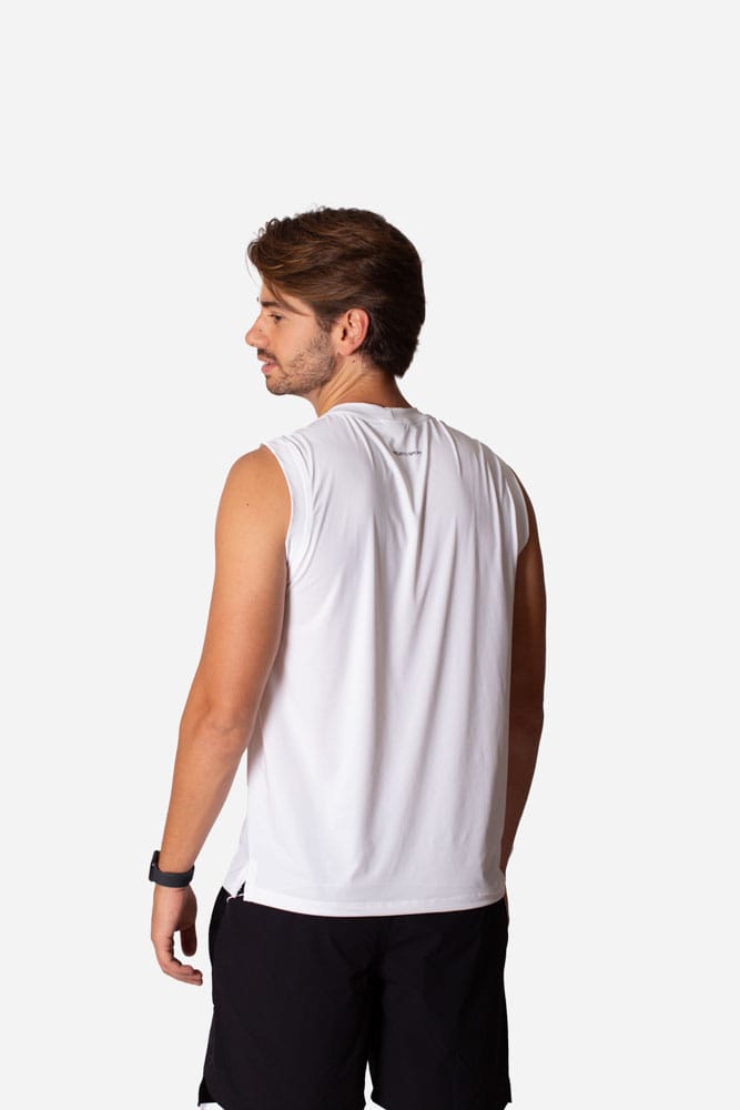 Regata masculina branca tech modal com viés preto