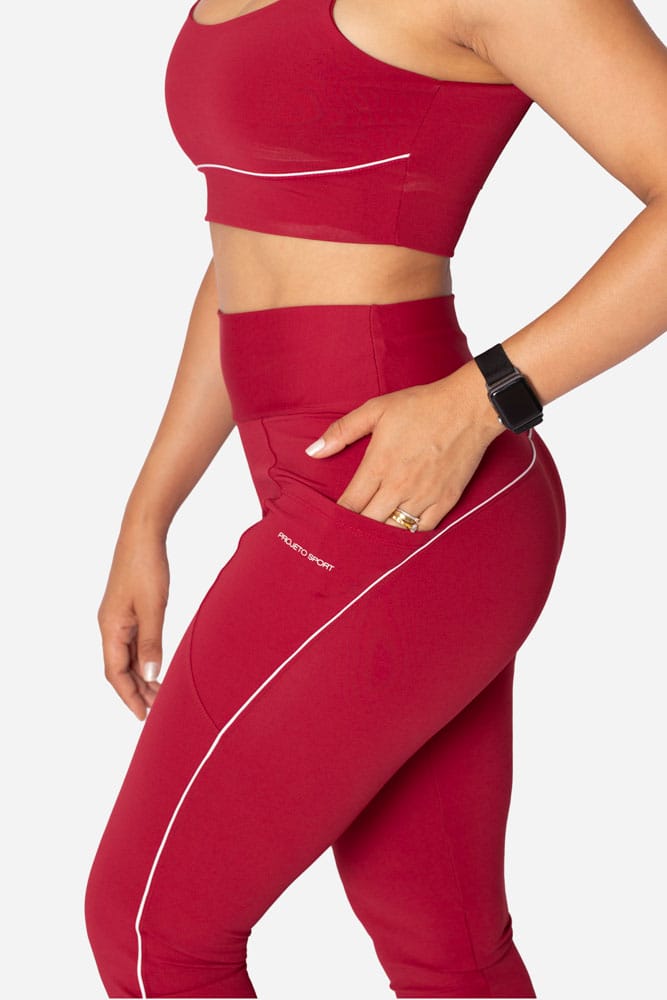 Legging divino com bolso lateral e viés branco