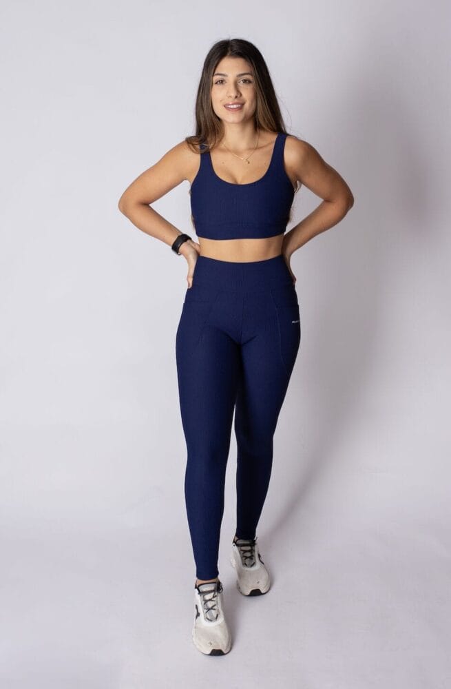 Top marinho canelado